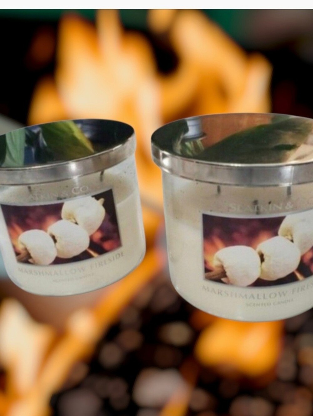 2 Slatkin & Co. Marshmallow Fireside 3 Wick Jar Candle 14.5 oz Bath & Body Works